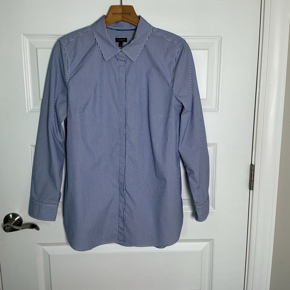 Talbots Women's Blue Pinstripe Button Down Shirt